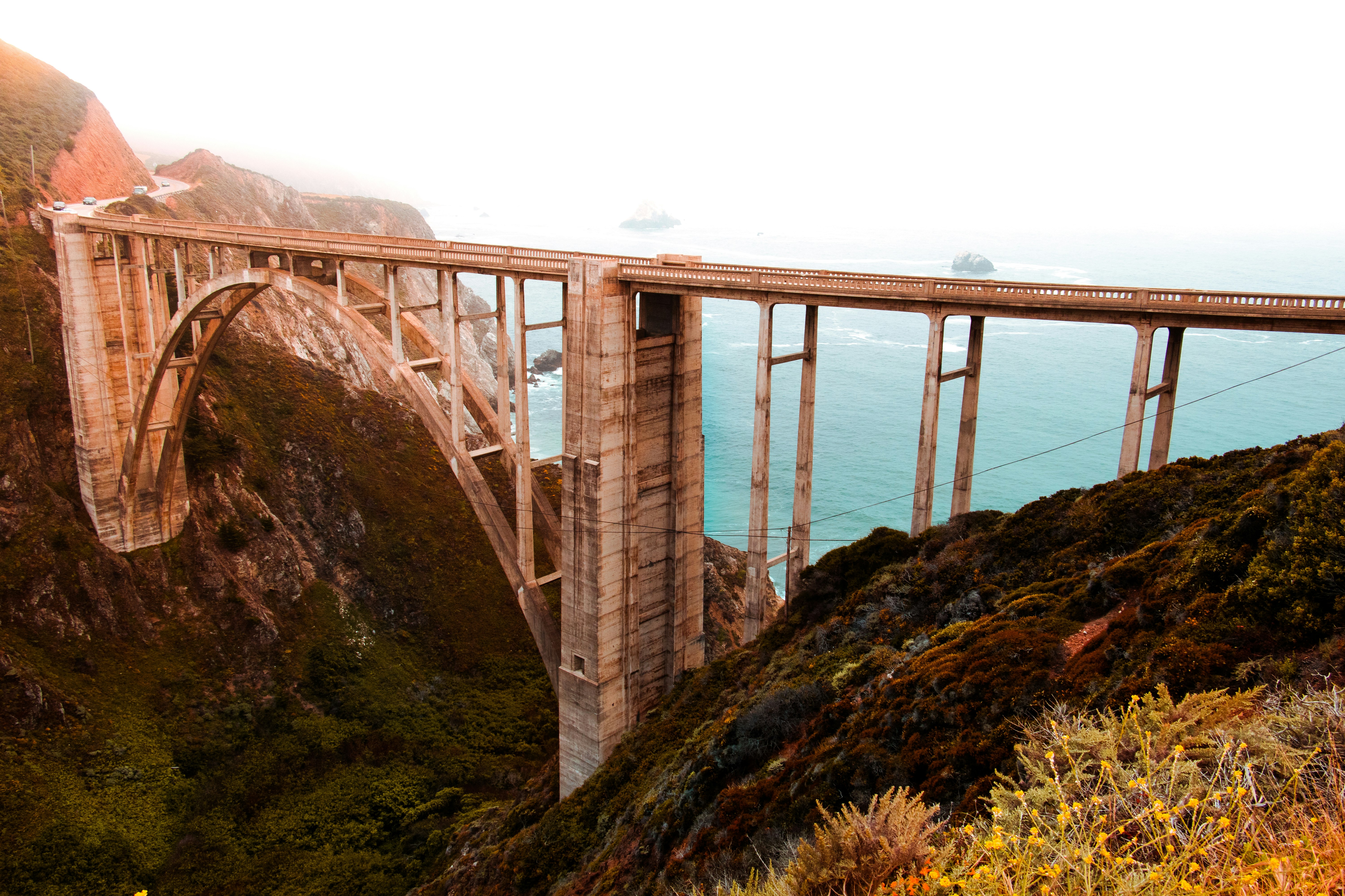 landscape photography of black concrete bridge